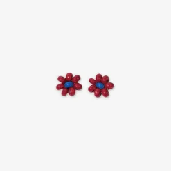 INK + ALLOY Game Day Flower Two Color Beaded Post Earrings Red + Blue