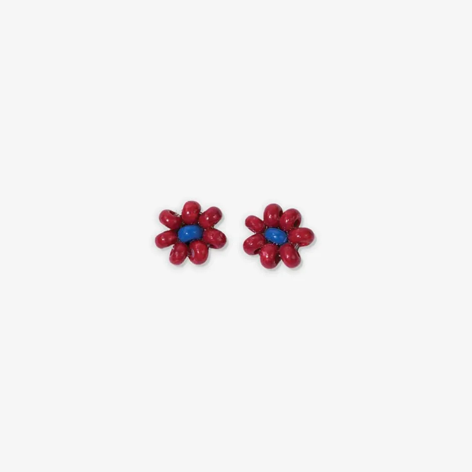 INK + ALLOY Game Day Flower Two Color Beaded Post Earrings Red + Blue