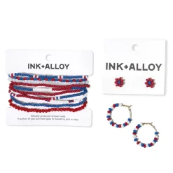 INK + ALLOY Game Day Flower Two Color Beaded Post Earrings Red + Blue
