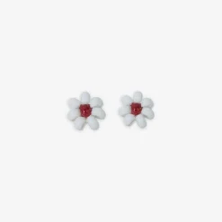 INK + ALLOY Game Day Flower Two Color Beaded Post Earrings White + Dark Red