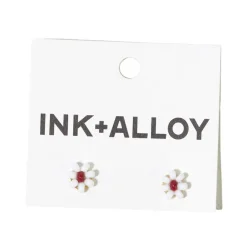 INK + ALLOY Game Day Flower Two Color Beaded Post Earrings White + Dark Red