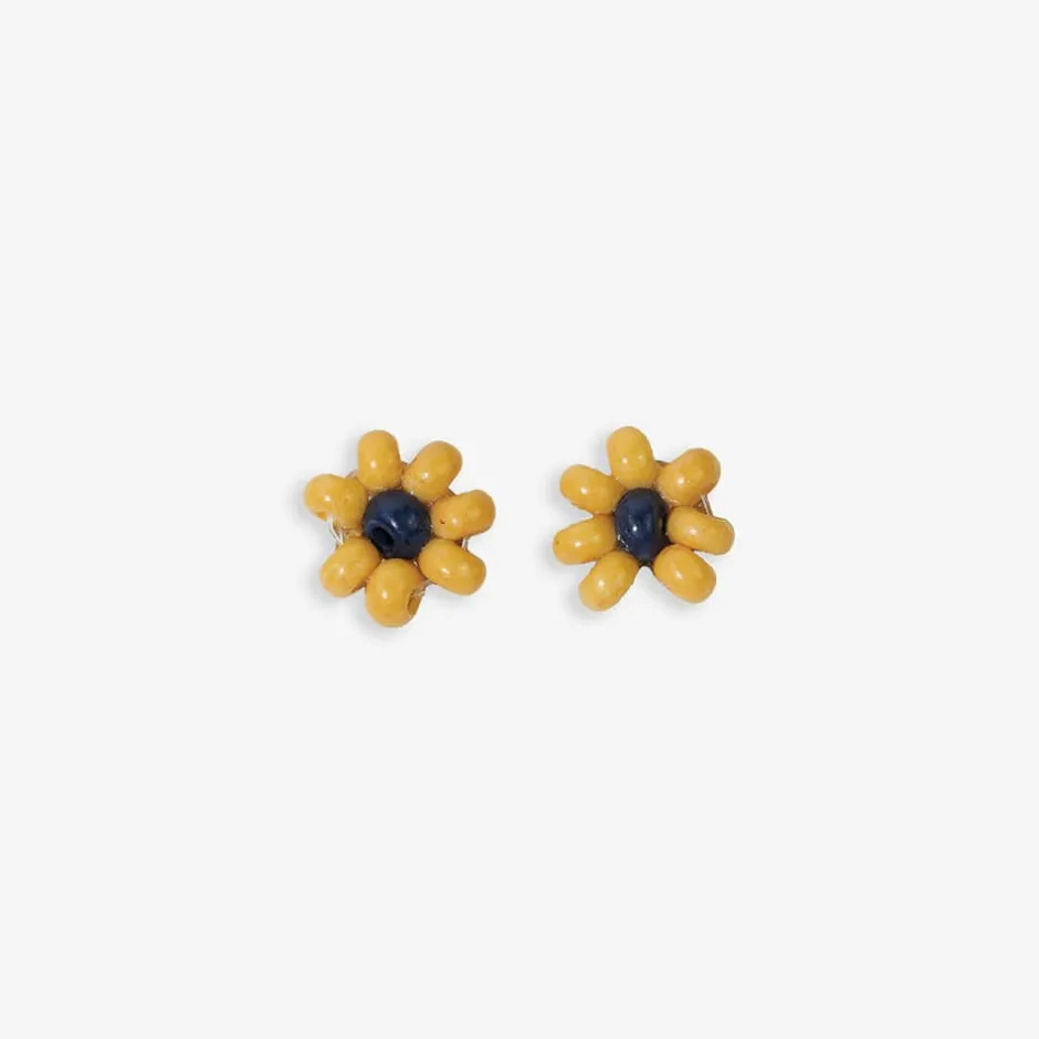 INK + ALLOY Game Day Flower Two Color Beaded Post Earrings Yellow + Navy