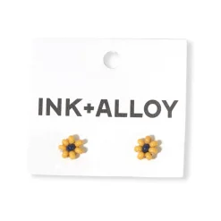 INK + ALLOY Game Day Flower Two Color Beaded Post Earrings Yellow + Navy