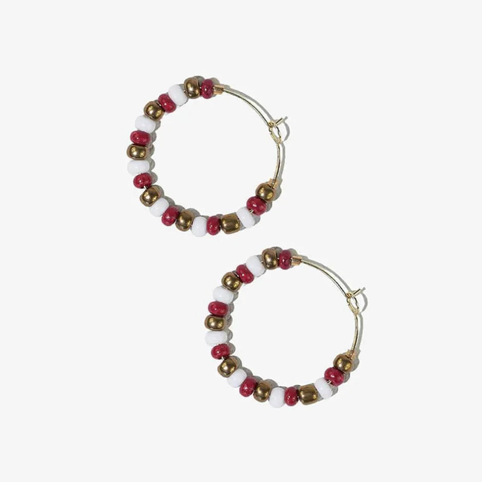 INK + ALLOY Game Day Mixed Seed Bead Hoop Earrings Gold + Dark Red