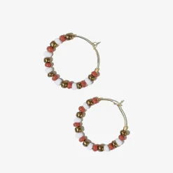 INK + ALLOY Game Day Mixed Seed Bead Hoop Earrings Burnt Orange + White
