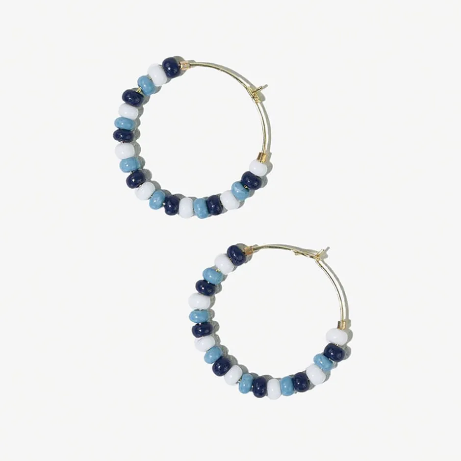 INK + ALLOY Game Day Mixed Seed Bead Hoop Earrings Navy + Light Blue