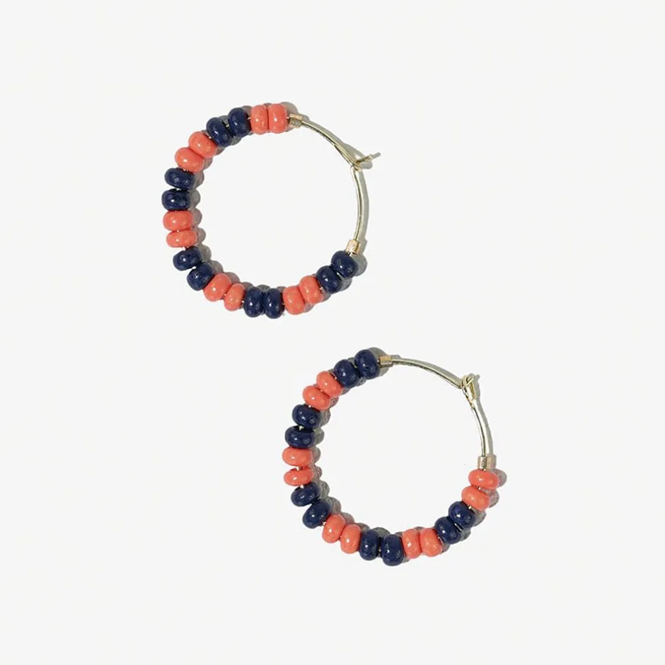 INK + ALLOY Game Day Mixed Seed Bead Hoop Earrings Navy + Coral