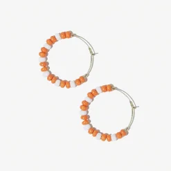 INK + ALLOY Game Day Mixed Seed Bead Hoop Earrings Orange + White