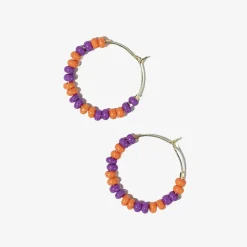 INK + ALLOY Game Day Mixed Seed Bead Hoop Earrings Orange + Purple