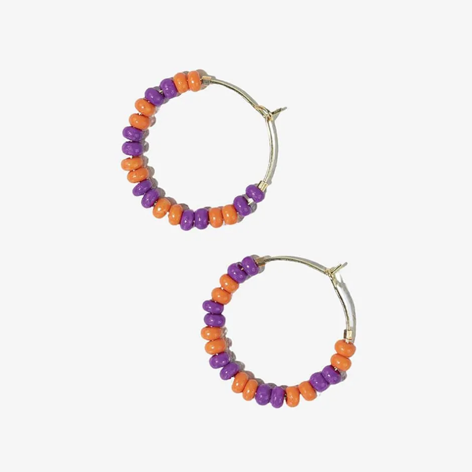 INK + ALLOY Game Day Mixed Seed Bead Hoop Earrings Orange + Purple
