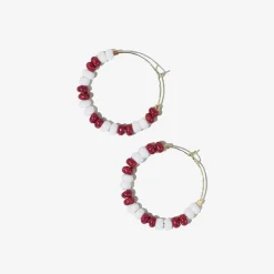 INK + ALLOY Game Day Mixed Seed Bead Hoop Earrings White + Dark Red