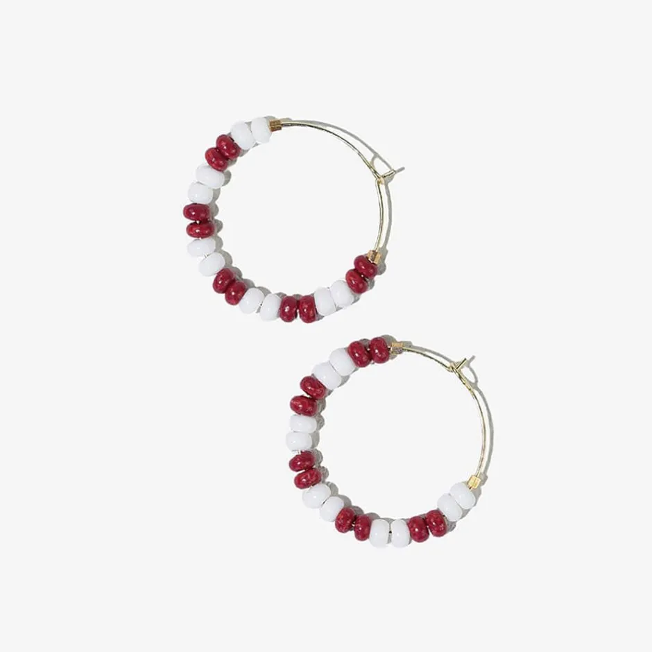 INK + ALLOY Game Day Mixed Seed Bead Hoop Earrings White + Dark Red