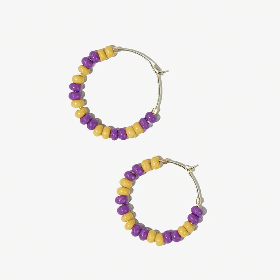 INK + ALLOY Game Day Mixed Seed Bead Hoop Earrings Yellow + Purple