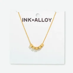 INK + ALLOY Goldie Chain Necklace With Brass Letters 16" With 1.5" Extension Peace