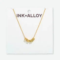 INK + ALLOY Goldie Chain Necklace With Brass Letters 16" With 1.5" Extension Love