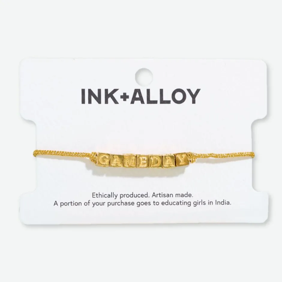 INK + ALLOY Goldie Gold Lurex Cord With Brass Letters Adjustable Gameday