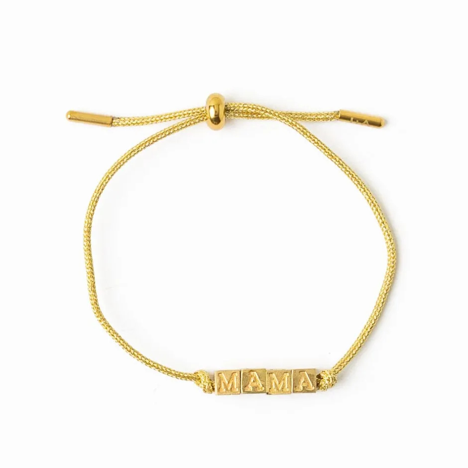 INK + ALLOY Goldie Gold Lurex Cord With Brass Letters Adjustable Mama