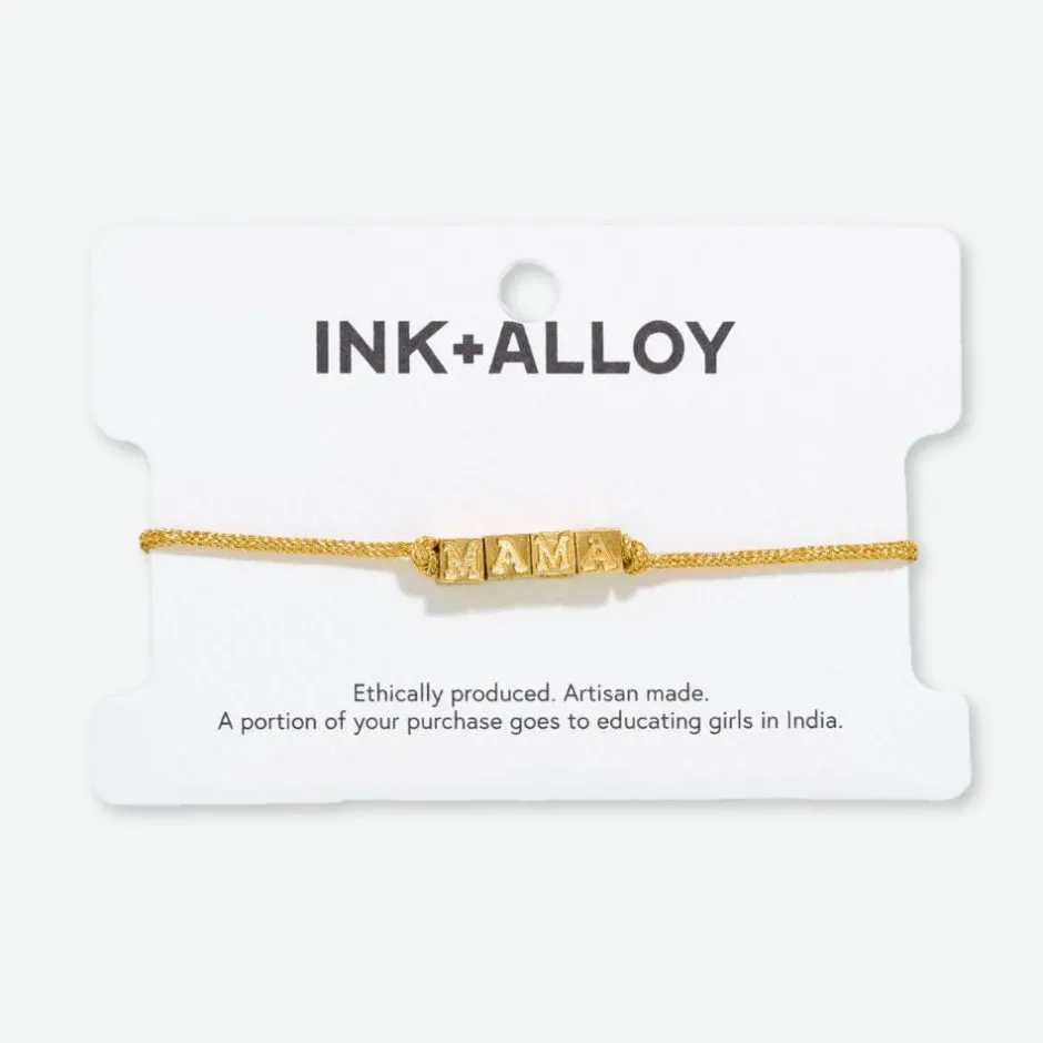 INK + ALLOY Goldie Gold Lurex Cord With Brass Letters Adjustable Mama