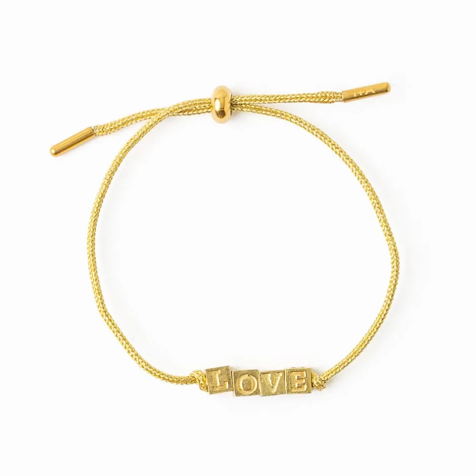 INK + ALLOY Goldie Gold Lurex Cord With Brass Letters Adjustable Love