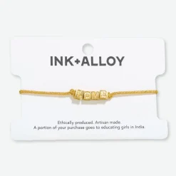 INK + ALLOY Goldie Gold Lurex Cord With Brass Letters Adjustable Love