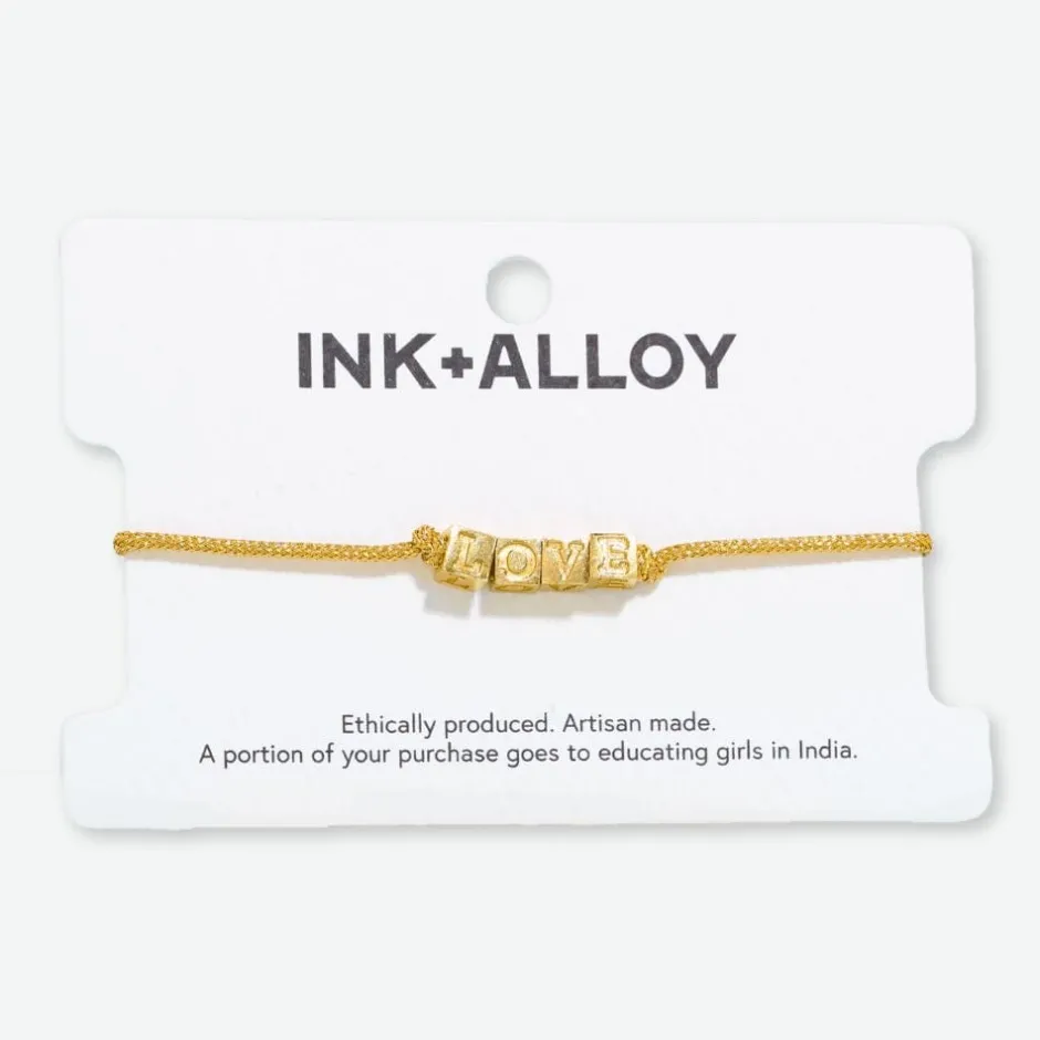 INK + ALLOY Goldie Gold Lurex Cord With Brass Letters Adjustable Love