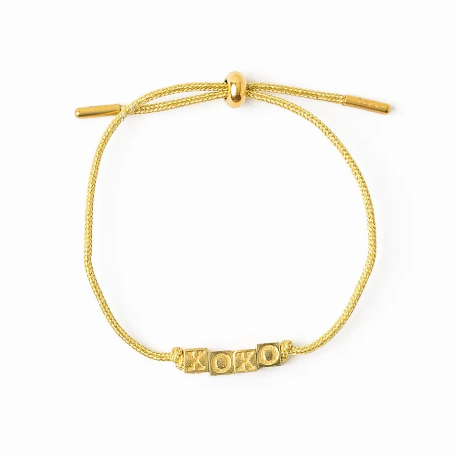 INK + ALLOY Goldie Gold Lurex Cord With Brass Letters Adjustable Xoxo