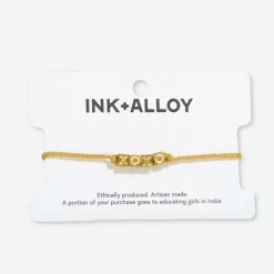 INK + ALLOY Goldie Gold Lurex Cord With Brass Letters Adjustable Xoxo