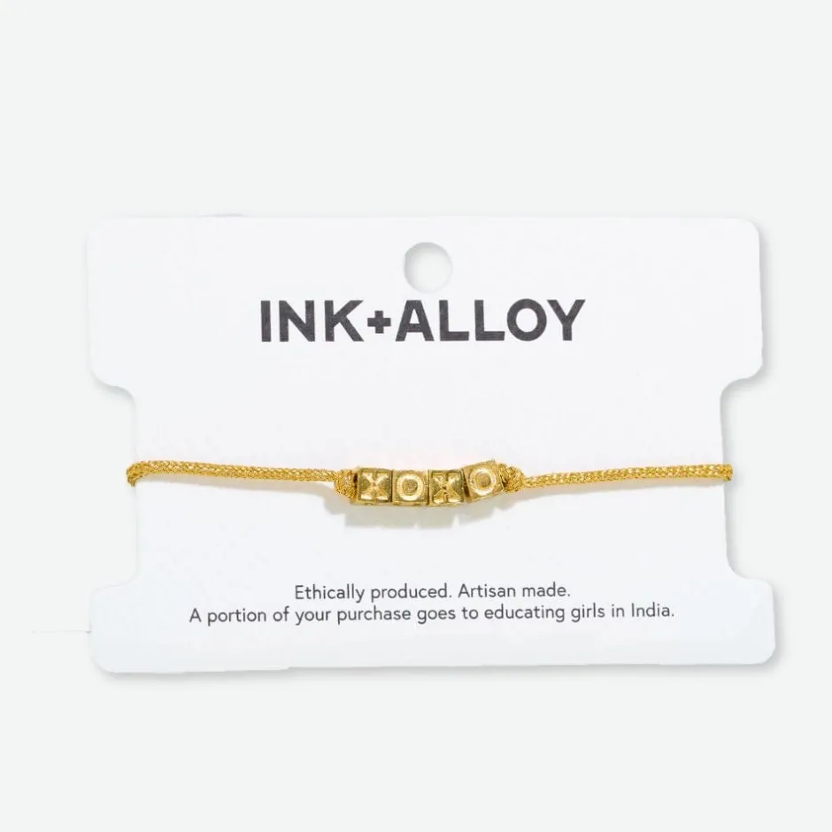 INK + ALLOY Goldie Gold Lurex Cord With Brass Letters Adjustable Xoxo