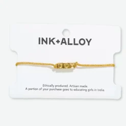 INK + ALLOY Goldie Gold Lurex Cord With Brass Letters Adjustable Joy