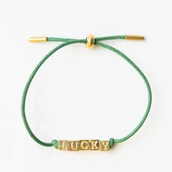 INK + ALLOY Goldie Green Lurex Cord With Brass Letters Adjustable Lucky