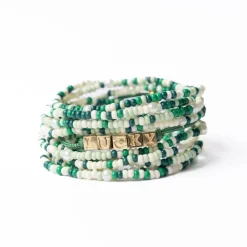INK + ALLOY Goldie Green Lurex Cord With Brass Letters Adjustable Lucky