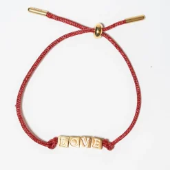 INK + ALLOY Goldie Red Lurex Cord With Brass Letters Adjustable Love