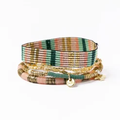 INK + ALLOY Grace & Alex Bracelet Stack Green And Pink