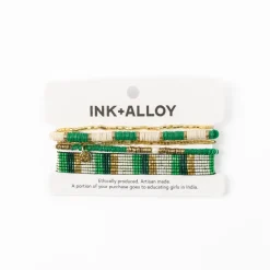 INK + ALLOY Grace & Alex Bracelet Stack Green And Ivory