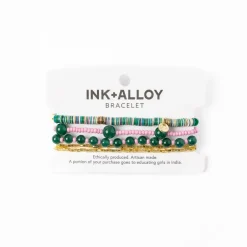 INK + ALLOY Grace & Mabel Bracelet Stack Emerald And Pink
