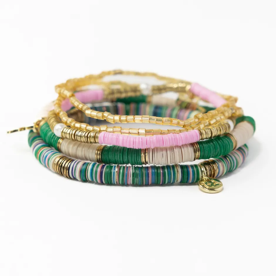 INK + ALLOY Grace Bracelet Stack of 5- Green and Pink