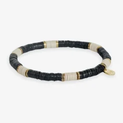 INK + ALLOY Grace Cream Stripes On Black Sequin Stretch Bracelet Cream