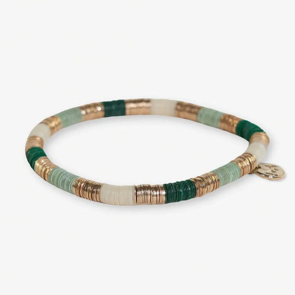 INK + ALLOY Grace Small Uniform Colorblocks With Gold Sequin Stretch Bracelet Emerald