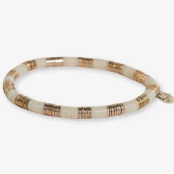 INK + ALLOY Grace Small Uniform Colorblocks With Gold Sequin Stretch Bracelet Ivory