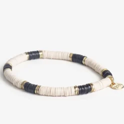 INK + ALLOY Grace Stripe on Cream Stretch Bracelet Black and White