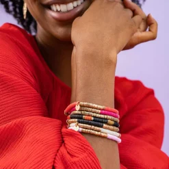INK + ALLOY Grace Two Color Block Stretch Bracelet Hot Pink and Gold
