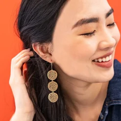 INK + ALLOY Gretchen Triple Disc Textured Drop Earrings Brass