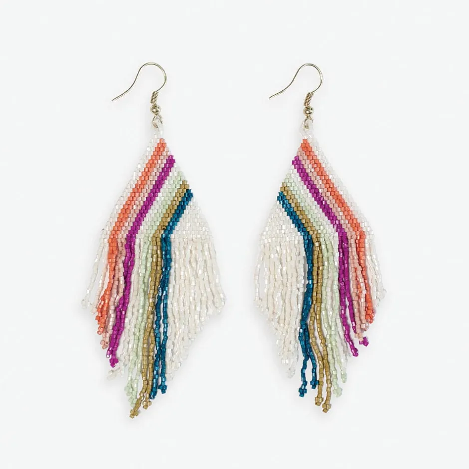 INK + ALLOY Haley Falling Lines Beaded Fringe Earrings Rainbow