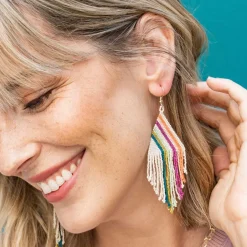 INK + ALLOY Haley Falling Lines Beaded Fringe Earrings Rainbow