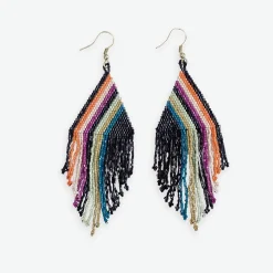 INK + ALLOY Haley Falling Lines Beaded Fringe Earrings Rainbow/Black