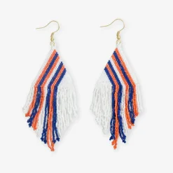 INK + ALLOY Haley Game Day Falling Lines Beaded Fringe Earrings Navy and Orange