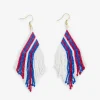 INK + ALLOY Haley Game Day Falling Lines Beaded Fringe Earrings Red White and Blue