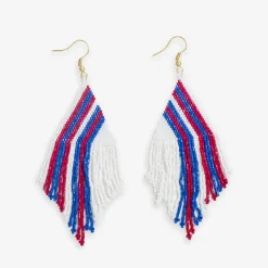 INK + ALLOY Haley Game Day Falling Lines Beaded Fringe Earrings Red White and Blue