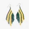 INK + ALLOY Haley Game Day Falling Lines Beaded Fringe Earrings Green and Yellow