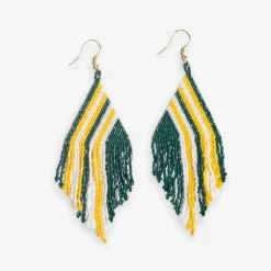 INK + ALLOY Haley Game Day Falling Lines Beaded Fringe Earrings Green and Yellow